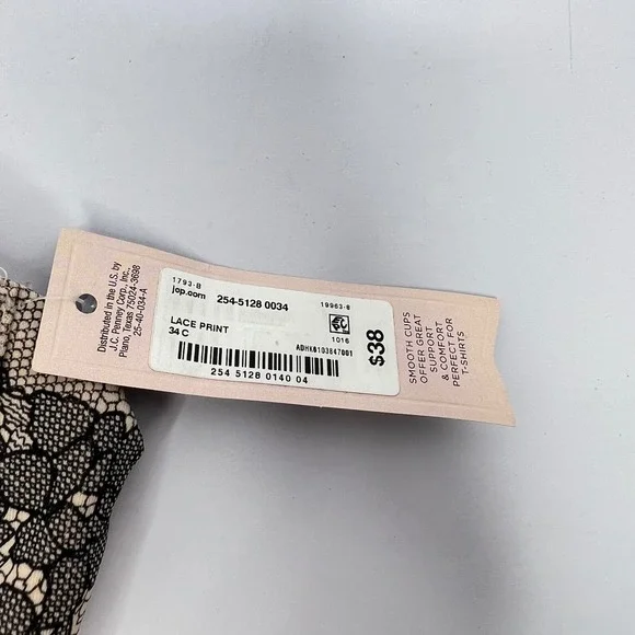 Ambrielle Lace Print Smooth T-Shirt Bra 34C Beige Black Underwire NWT - Picture 4 of 7